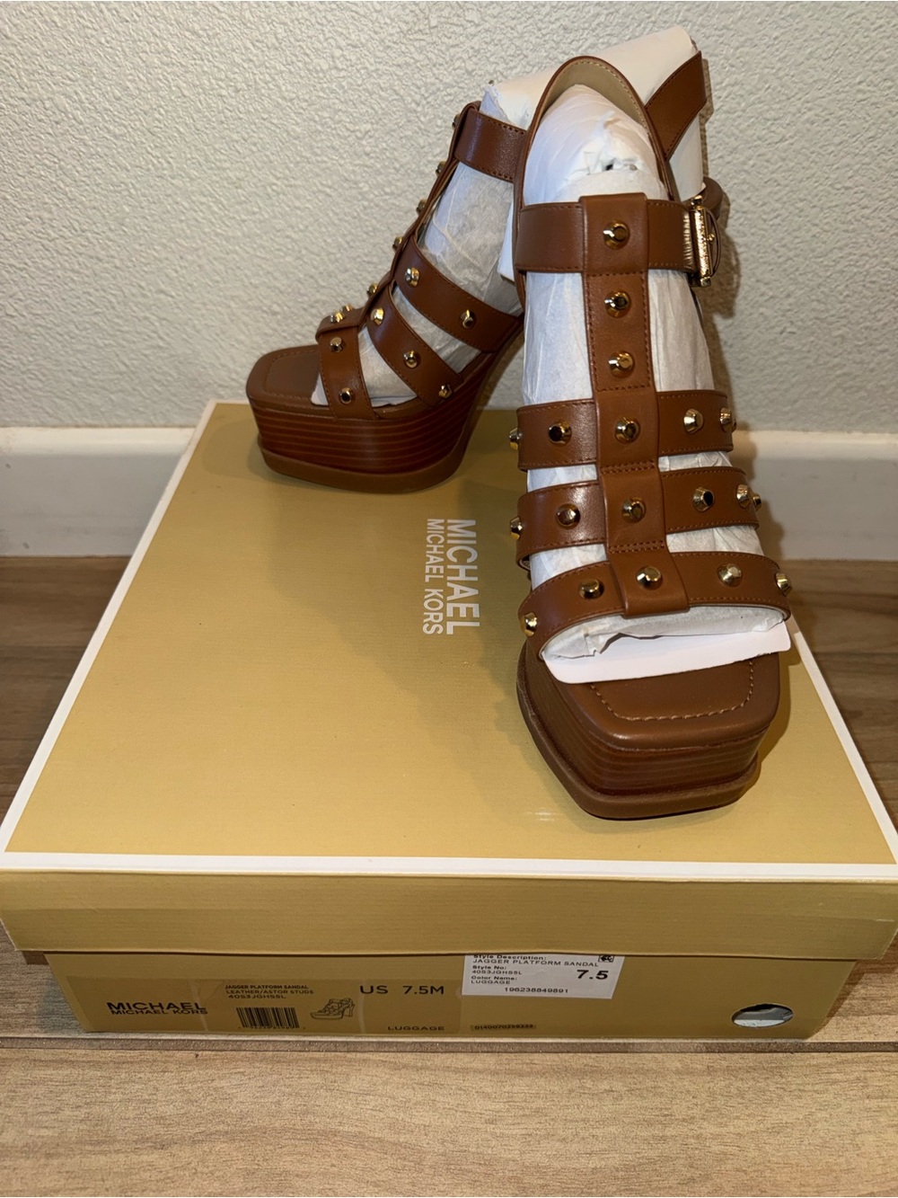 Michael Kors Tan Leather Studded Platform Sandals